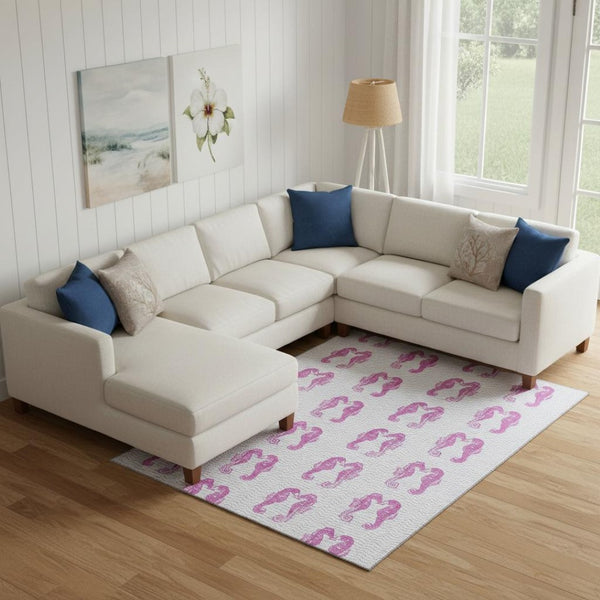 HomeRoots 10' X 14' Pink and Silver Geometric Area Rug - Washable, UV Protected, Stain Resistant for Homes 646199