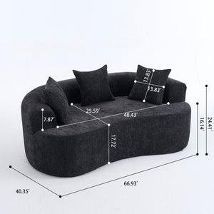 English Elm Crescent-shaped Curved Chenille Loveseat Low Profile Deep Seat Modern Living Room Sofa Black W5188P450347