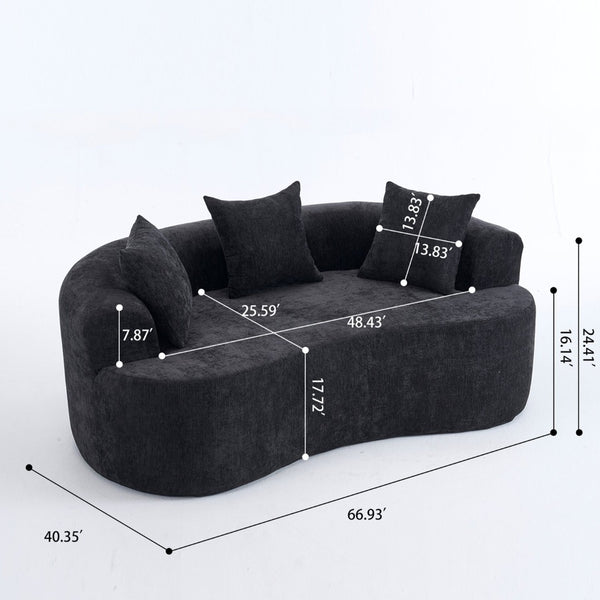 English Elm Crescent-shaped Curved Chenille Loveseat Low Profile Deep Seat Modern Living Room Sofa Black W5188P450347
