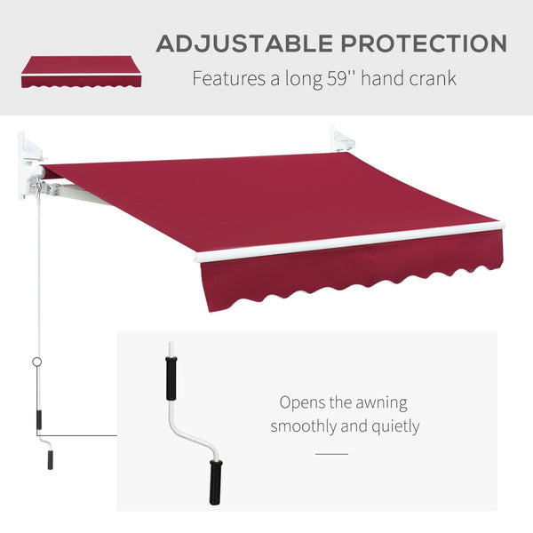 English Elm Outsunny 8' X 7' Manual Retractable Awning - Stylish Wine Red Sunshade For Patios & Windows W2225P175525-GIGA