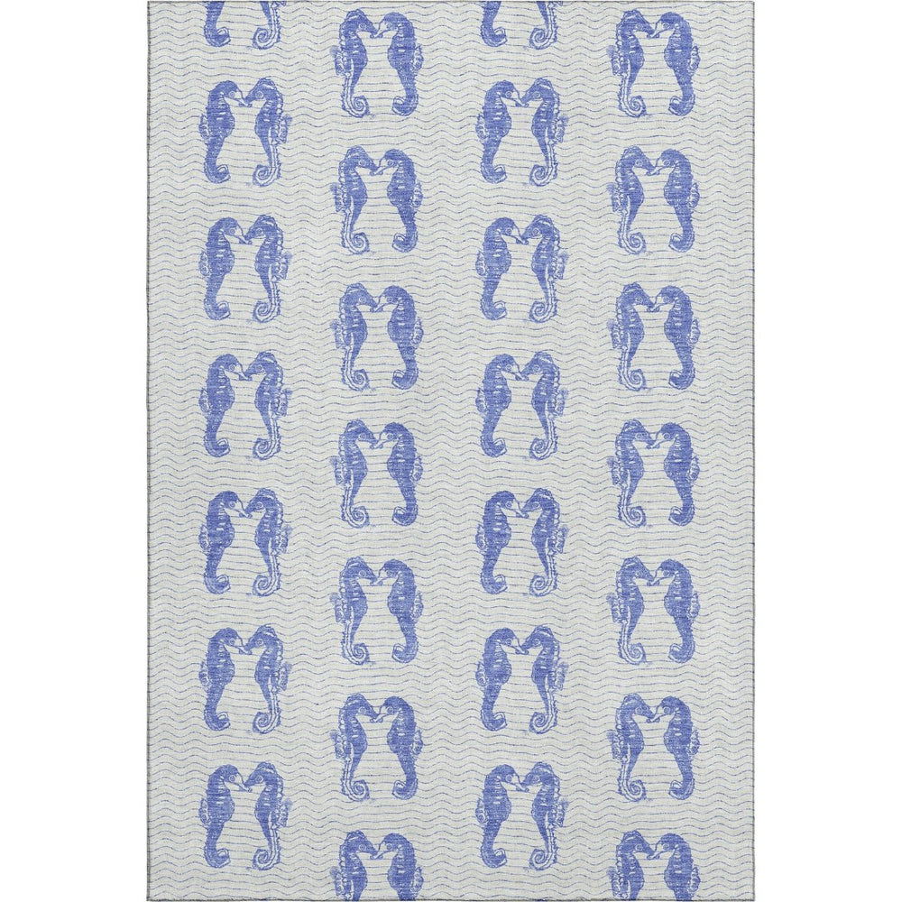 HomeRoots 5' Blue and Ivory Geometric Washable Area Rug with UV Protection - Stylish, Durable, Pet-Friendly Design 646201