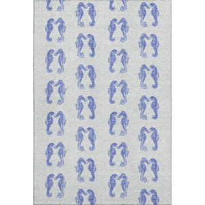 HomeRoots 5' Blue and Ivory Geometric Washable Area Rug with UV Protection - Stylish, Durable, Pet-Friendly Design 646201
