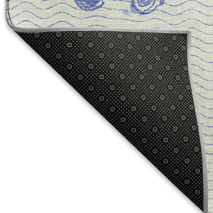 HomeRoots 5' Blue and Ivory Geometric Washable Area Rug with UV Protection - Stylish, Durable, Pet-Friendly Design 646201