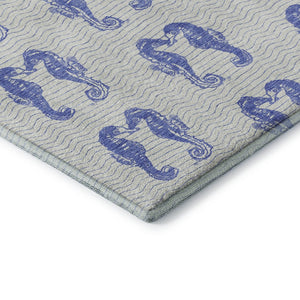 HomeRoots 5' Blue and Ivory Geometric Washable Area Rug with UV Protection - Stylish, Durable, Pet-Friendly Design 646201