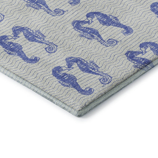 HomeRoots 5' Blue and Ivory Geometric Washable Area Rug with UV Protection - Stylish, Durable, Pet-Friendly Design 646201