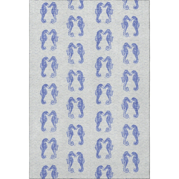 HomeRoots 5' Blue and Ivory Geometric Washable Area Rug with UV Protection - Stylish, Durable, Pet-Friendly Design 646201