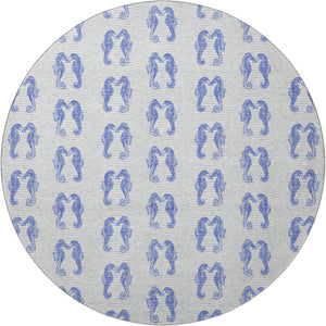 HomeRoots 8' Blue And Ivory Geometric Round Rug - Washable, UV Protected, Durable for High-Traffic Areas 646202