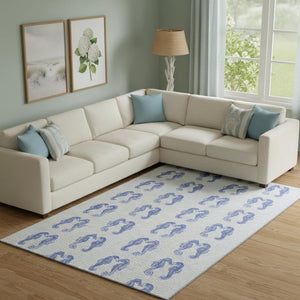 HomeRoots 8' X 10' Blue And Ivory Geometric Area Rug - Washable, UV Protected, Perfect for Busy Homes & Kids 646203