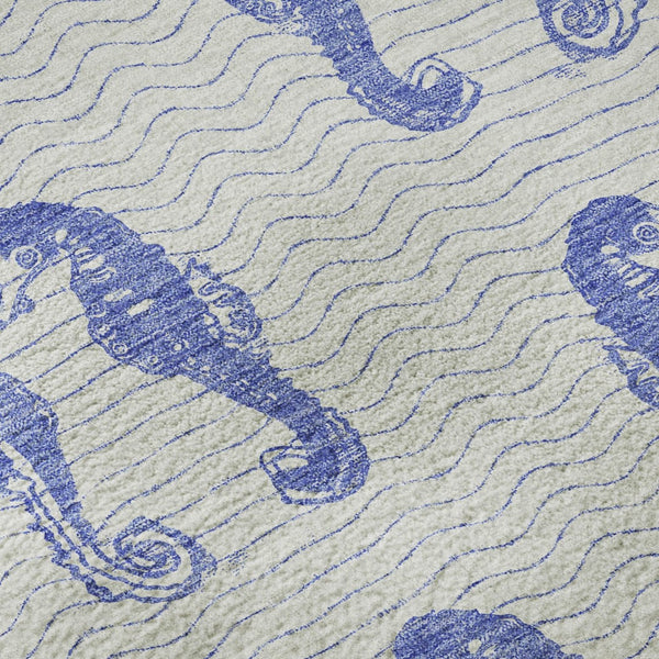 HomeRoots 9' X 12' Blue And Ivory Geometric Area Rug – Washable, UV Protected, Stain Resistant for Coastal Charm 646204