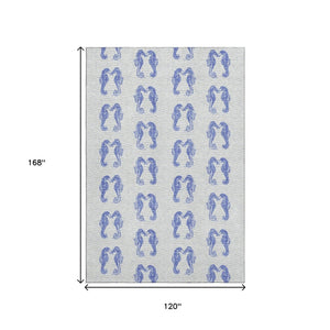 HomeRoots 10' Blue and Ivory Geometric Area Rug - Washable, UV Protected, Stain-Resistant for High Traffic Use 646205