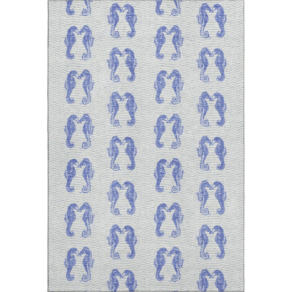 HomeRoots 10' Blue and Ivory Geometric Area Rug - Washable, UV Protected, Stain-Resistant for High Traffic Use 646205