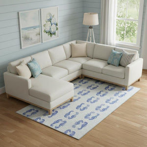 HomeRoots 10' Blue and Ivory Geometric Area Rug - Washable, UV Protected, Stain-Resistant for High Traffic Use 646205