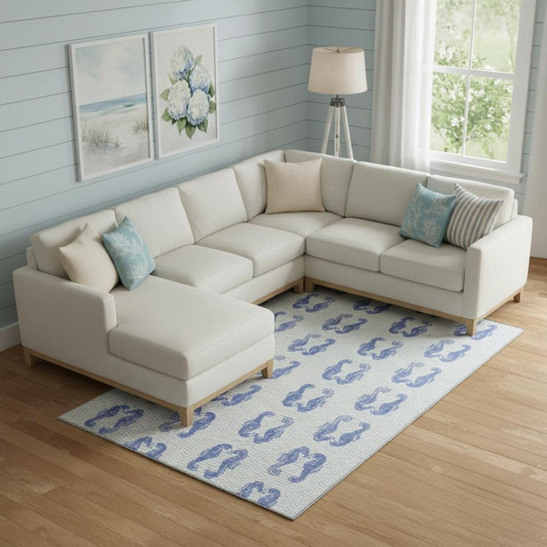 HomeRoots 10' Blue and Ivory Geometric Area Rug - Washable, UV Protected, Stain-Resistant for High Traffic Use 646205
