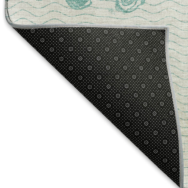 HomeRoots 8' Aqua and Ivory Geometric Round Rug – Machine Washable, UV Protected, Stain Resistant for Homes 646214