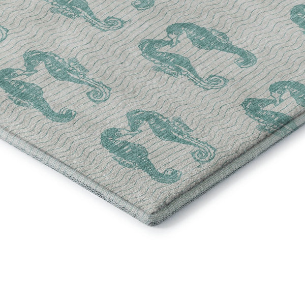 HomeRoots 8' Aqua and Ivory Geometric Round Rug – Machine Washable, UV Protected, Stain Resistant for Homes 646214