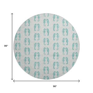 HomeRoots 8' Aqua and Ivory Geometric Round Rug – Machine Washable, UV Protected, Stain Resistant for Homes 646214