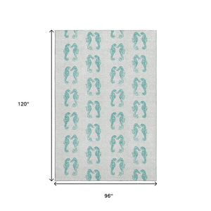 HomeRoots 8' X 10' Aqua and Ivory Geometric Area Rug - Durable, Washable, UV Protected for Coastal Style Living 646215