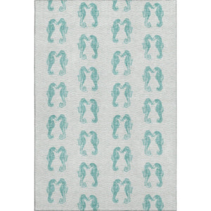 HomeRoots 8' X 10' Aqua and Ivory Geometric Area Rug - Durable, Washable, UV Protected for Coastal Style Living 646215