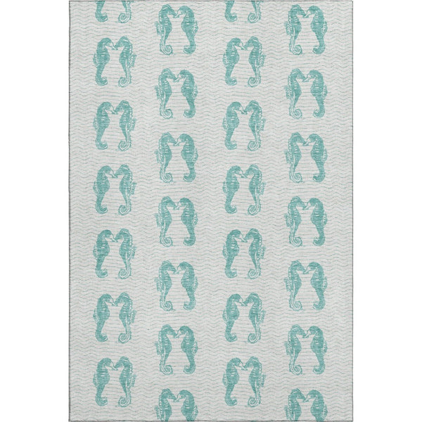 HomeRoots 8' X 10' Aqua and Ivory Geometric Area Rug - Durable, Washable, UV Protected for Coastal Style Living 646215