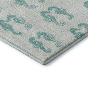 HomeRoots 8' X 10' Aqua and Ivory Geometric Area Rug - Durable, Washable, UV Protected for Coastal Style Living 646215