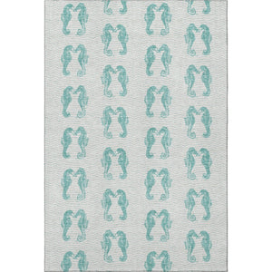 HomeRoots 8' X 10' Aqua and Ivory Geometric Area Rug - Durable, Washable, UV Protected for Coastal Style Living 646215
