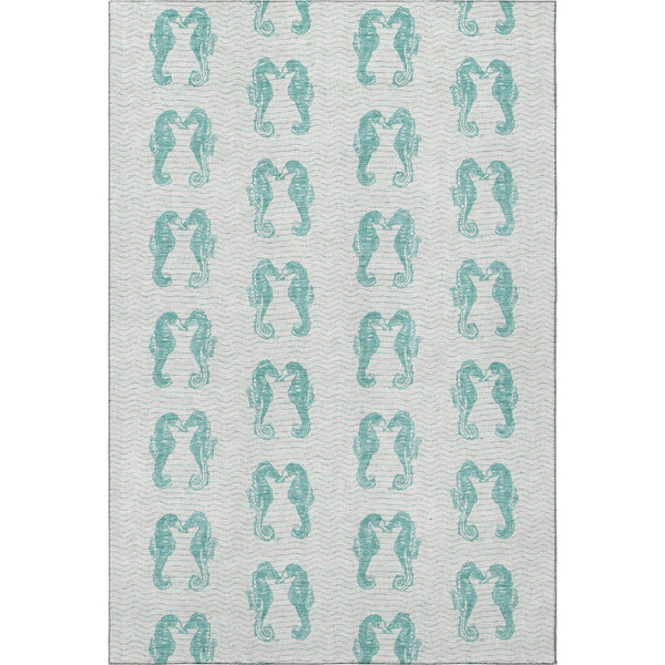 HomeRoots 8' X 10' Aqua and Ivory Geometric Area Rug - Durable, Washable, UV Protected for Coastal Style Living 646215