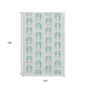 HomeRoots 10' X 14' Aqua and Ivory Geometric Area Rug – Durable, Machine Washable, UV Protected for Easy Care 646217