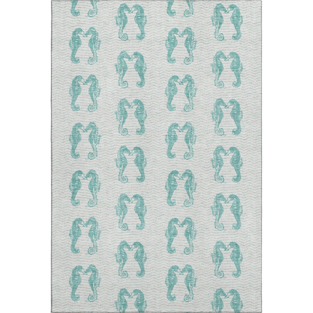HomeRoots 10' X 14' Aqua and Ivory Geometric Area Rug – Durable, Machine Washable, UV Protected for Easy Care 646217