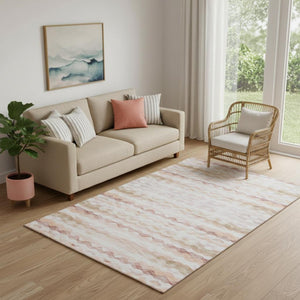HomeRoots 5' X 8' Coastal-Inspired Peach, Ivory, and Beige Geometric Area Rug – Washable with UV Protection! 646219