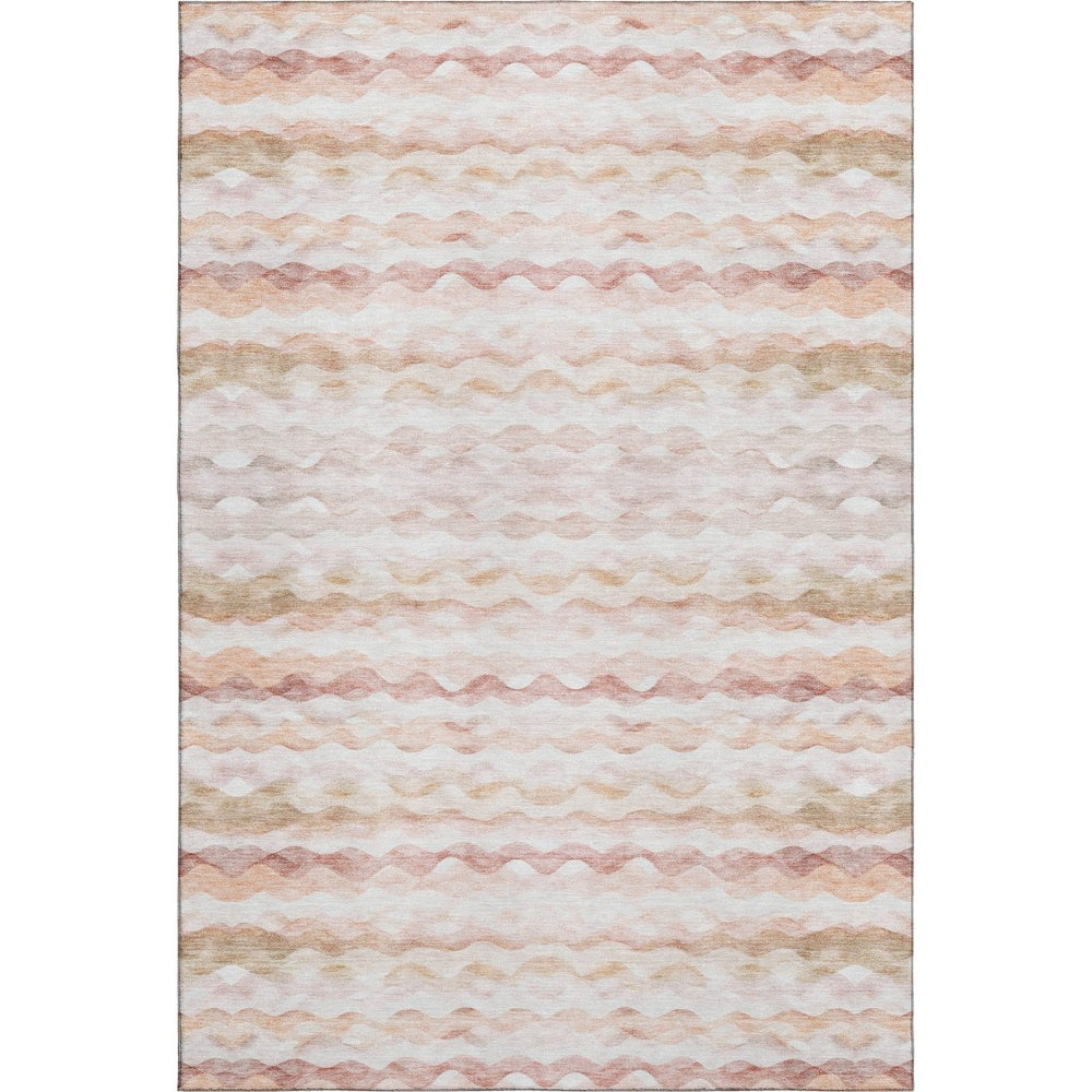 HomeRoots 5' X 8' Coastal-Inspired Peach, Ivory, and Beige Geometric Area Rug – Washable with UV Protection! 646219