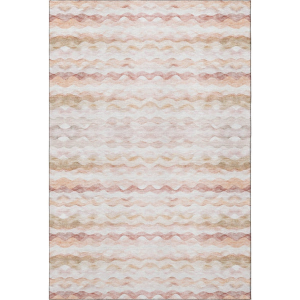 HomeRoots 5' X 8' Coastal-Inspired Peach, Ivory, and Beige Geometric Area Rug – Washable with UV Protection! 646219