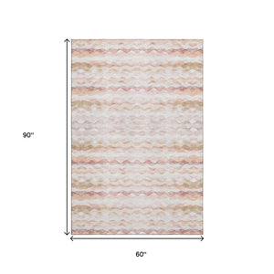 HomeRoots 5' X 8' Coastal-Inspired Peach, Ivory, and Beige Geometric Area Rug – Washable with UV Protection! 646219