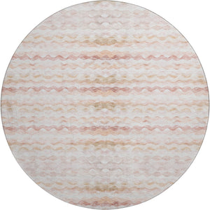HomeRoots 8' Stylish Peach Ivory Beige Geometric Washable Round Rug with UV Protection for Modern Homes 646220