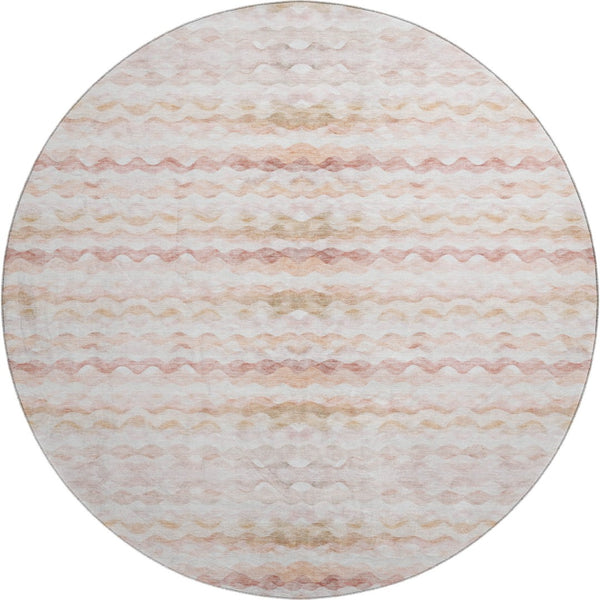 HomeRoots 8' Stylish Peach Ivory Beige Geometric Washable Round Rug with UV Protection for Modern Homes 646220