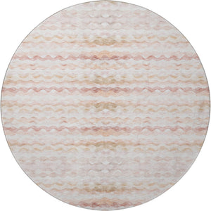 HomeRoots 8' Stylish Peach Ivory Beige Geometric Washable Round Rug with UV Protection for Modern Homes 646220