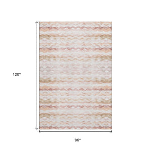HomeRoots 8' X 10' Coastal-Inspired Peach Ivory & Beige Geometric Washable Area Rug with UV Protection 646221