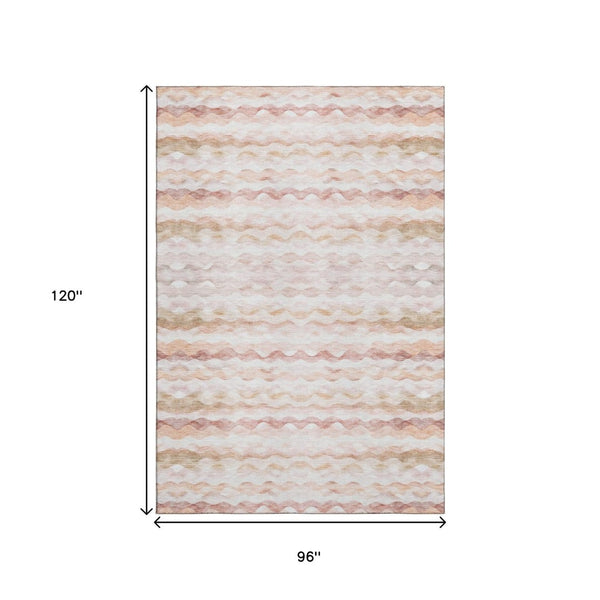 HomeRoots 8' X 10' Coastal-Inspired Peach Ivory & Beige Geometric Washable Area Rug with UV Protection 646221