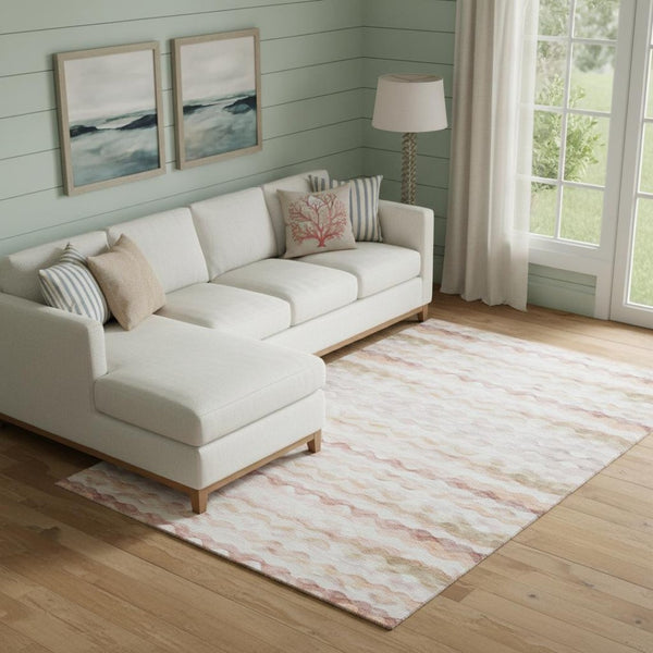 HomeRoots 8' X 10' Coastal-Inspired Peach Ivory & Beige Geometric Washable Area Rug with UV Protection 646221