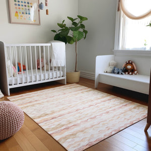 HomeRoots 8' X 10' Coastal-Inspired Peach Ivory & Beige Geometric Washable Area Rug with UV Protection 646221