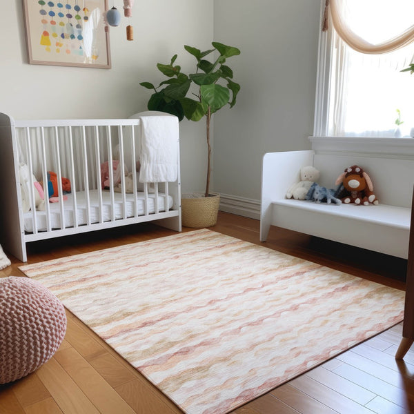 HomeRoots 8' X 10' Coastal-Inspired Peach Ivory & Beige Geometric Washable Area Rug with UV Protection 646221