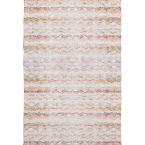 HomeRoots 8' X 10' Coastal-Inspired Peach Ivory & Beige Geometric Washable Area Rug with UV Protection 646221