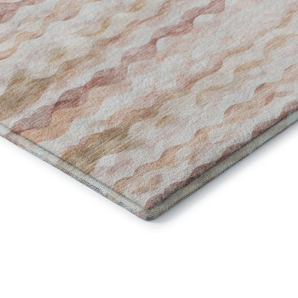 HomeRoots 8' X 10' Coastal-Inspired Peach Ivory & Beige Geometric Washable Area Rug with UV Protection 646221
