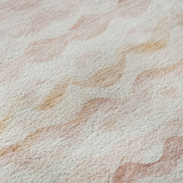 HomeRoots 8' X 10' Coastal-Inspired Peach Ivory & Beige Geometric Washable Area Rug with UV Protection 646221