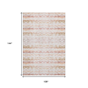 HomeRoots 9' X 12' Stylish Peach & Ivory Geometric Washable Area Rug with UV & Stain Resistance for Homes 646222