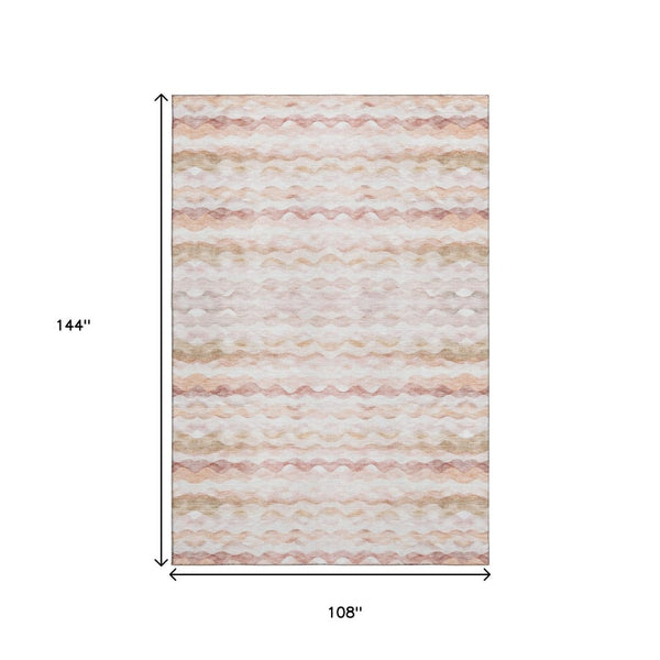 HomeRoots 9' X 12' Stylish Peach & Ivory Geometric Washable Area Rug with UV & Stain Resistance for Homes 646222