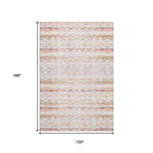 HomeRoots 10' Modern Geometric Peach Ivory Beige Area Rug - UV Protected, Washable, Stain Resistant for Homes 646223