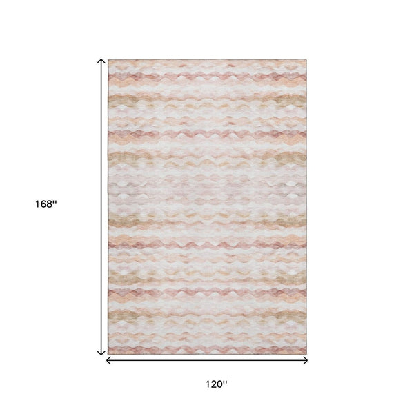 HomeRoots 10' Modern Geometric Peach Ivory Beige Area Rug - UV Protected, Washable, Stain Resistant for Homes 646223