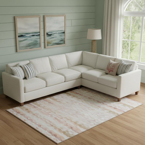 HomeRoots 10' Modern Geometric Peach Ivory Beige Area Rug - UV Protected, Washable, Stain Resistant for Homes 646223