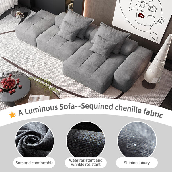 English Elm Modern Modular Sectional Sofa Set In Sparkling Chenille - 4-Piece Diy Design With Ottoman & Pillows W1885S00056