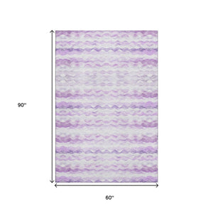 HomeRoots 5' X 8' Stylish Purple and Ivory Geometric Area Rug - Washable, UV-Protected for Busy Homes 646231